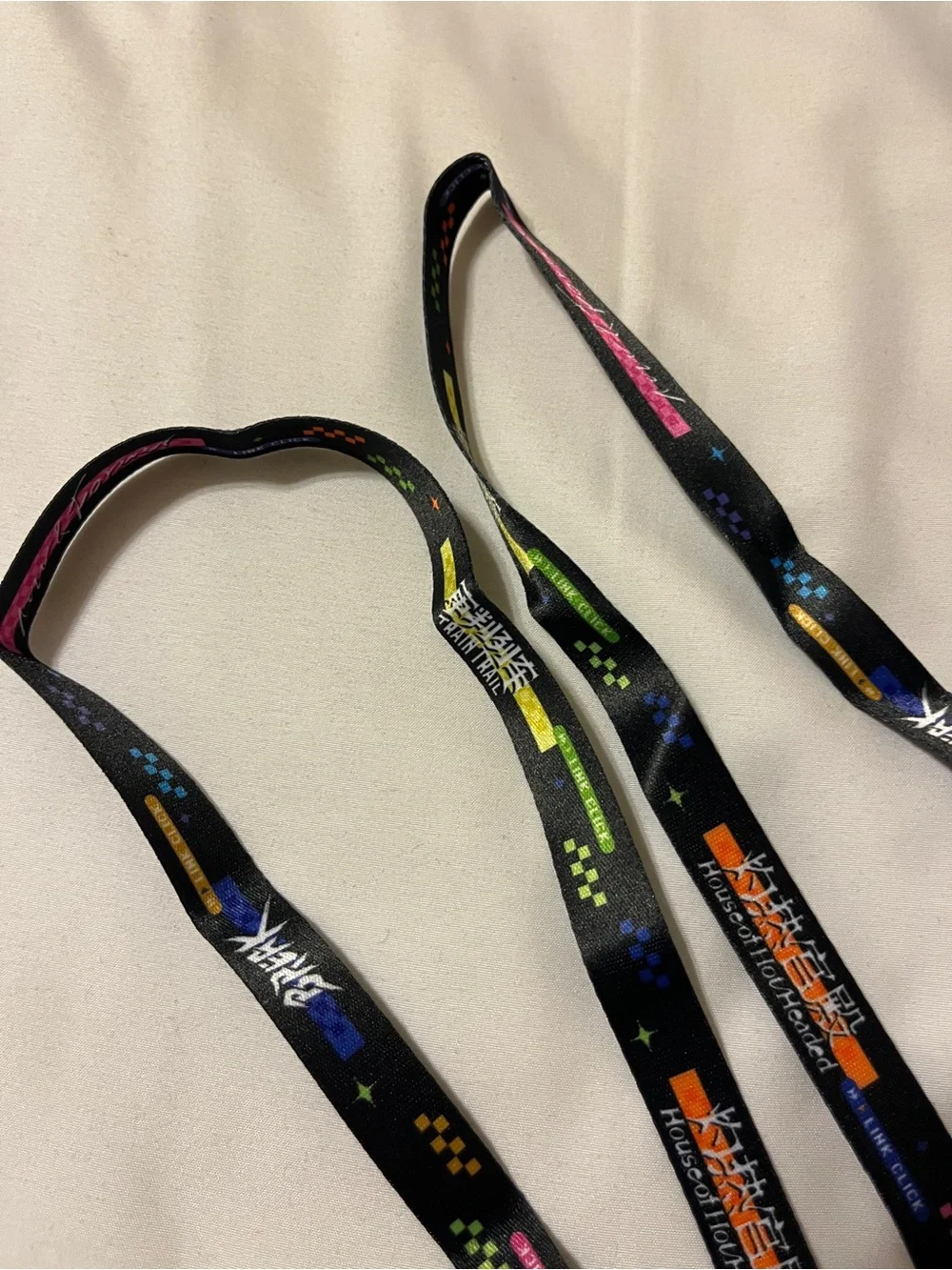 Link Click Anime Black Lanyard Strap Set White Plastic Clips 12 Inch